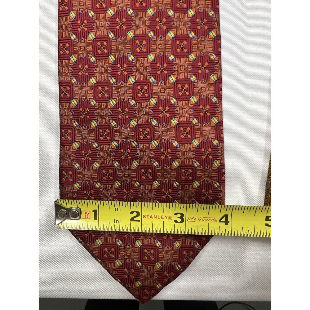 Set Of 3 DANIEL DE FASSON Handmade 100% Silk Tie Geometric Necktie Red Yellow - Picture 10 of 14